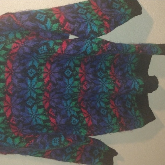 Vintage 90's Best American Wool Blend Snowflake Colorful Rainbow Sweater L - Picture 3 of 5
